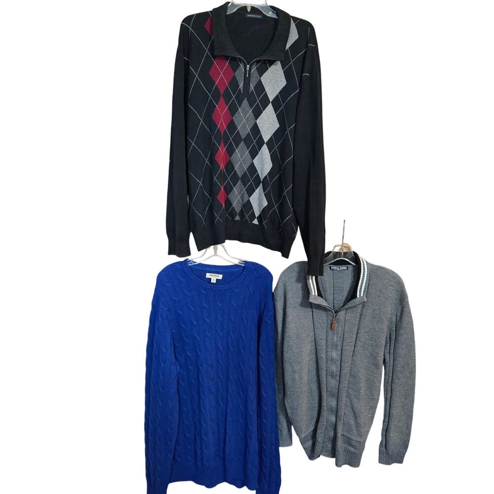 Mens 2X Sweaters Pullovers Cardigans Vests Wholesale Bulk Lot of 3 50 52 2XL XXL